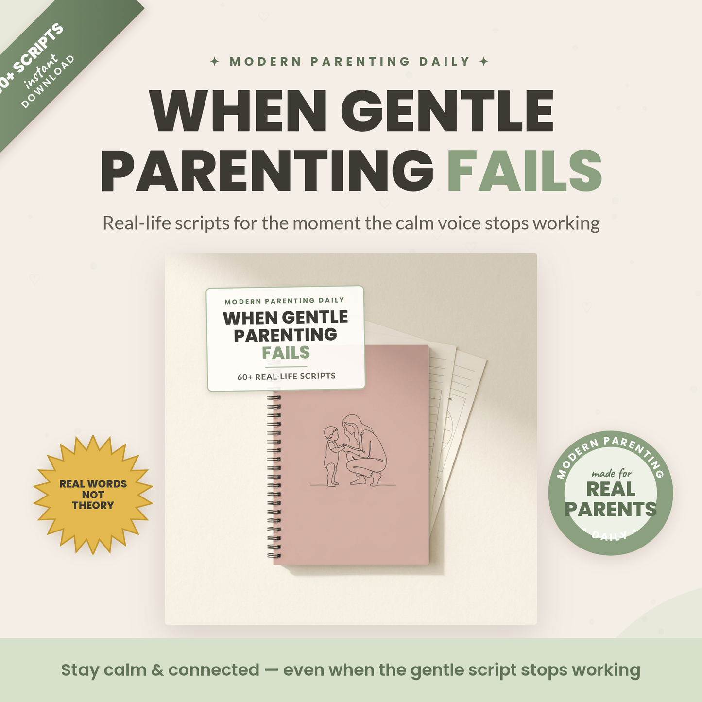 When Gentle Parenting Fails — sage and cream cover with the product title and 60+ real-life scripts